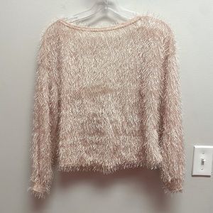 Fuzzy Longsleeve Backless Blouse